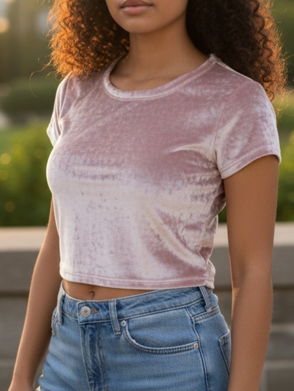 Luna Chix Pink Velvet Crop Top Size Medium Short Sleeve